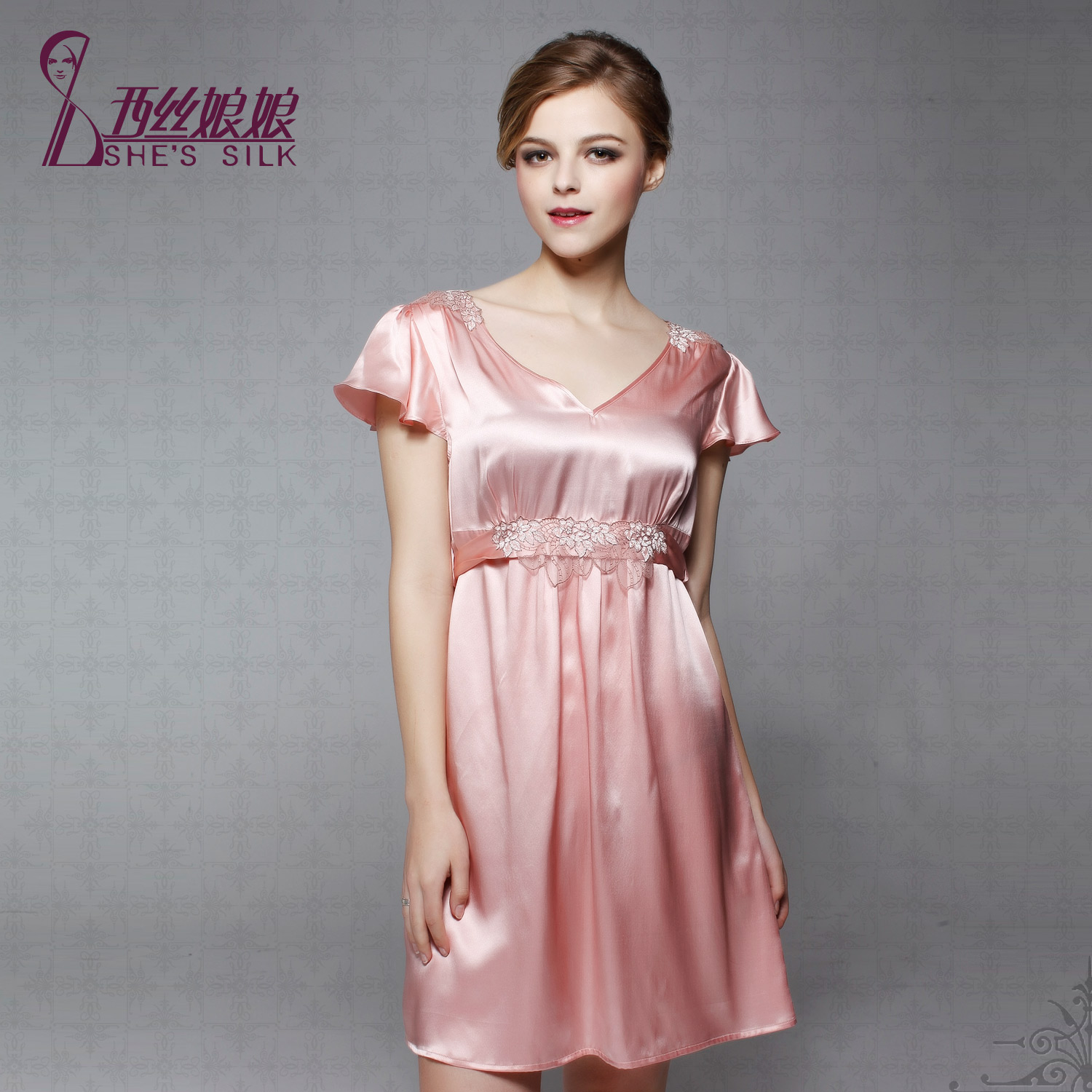 Spring and summer female embroidered mulberry silk sleepwear nightgown lounge princess dress