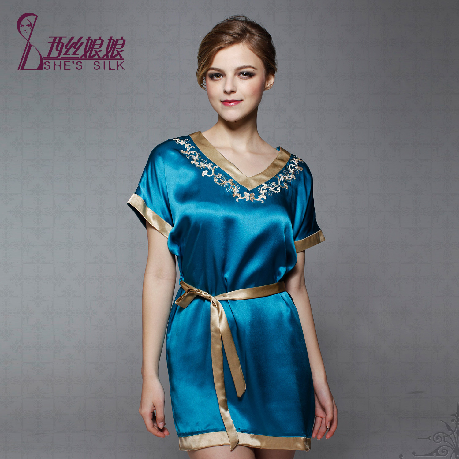 Spring and summer female pullover short-sleeve mulberry silk sleepwear nightgown lounge