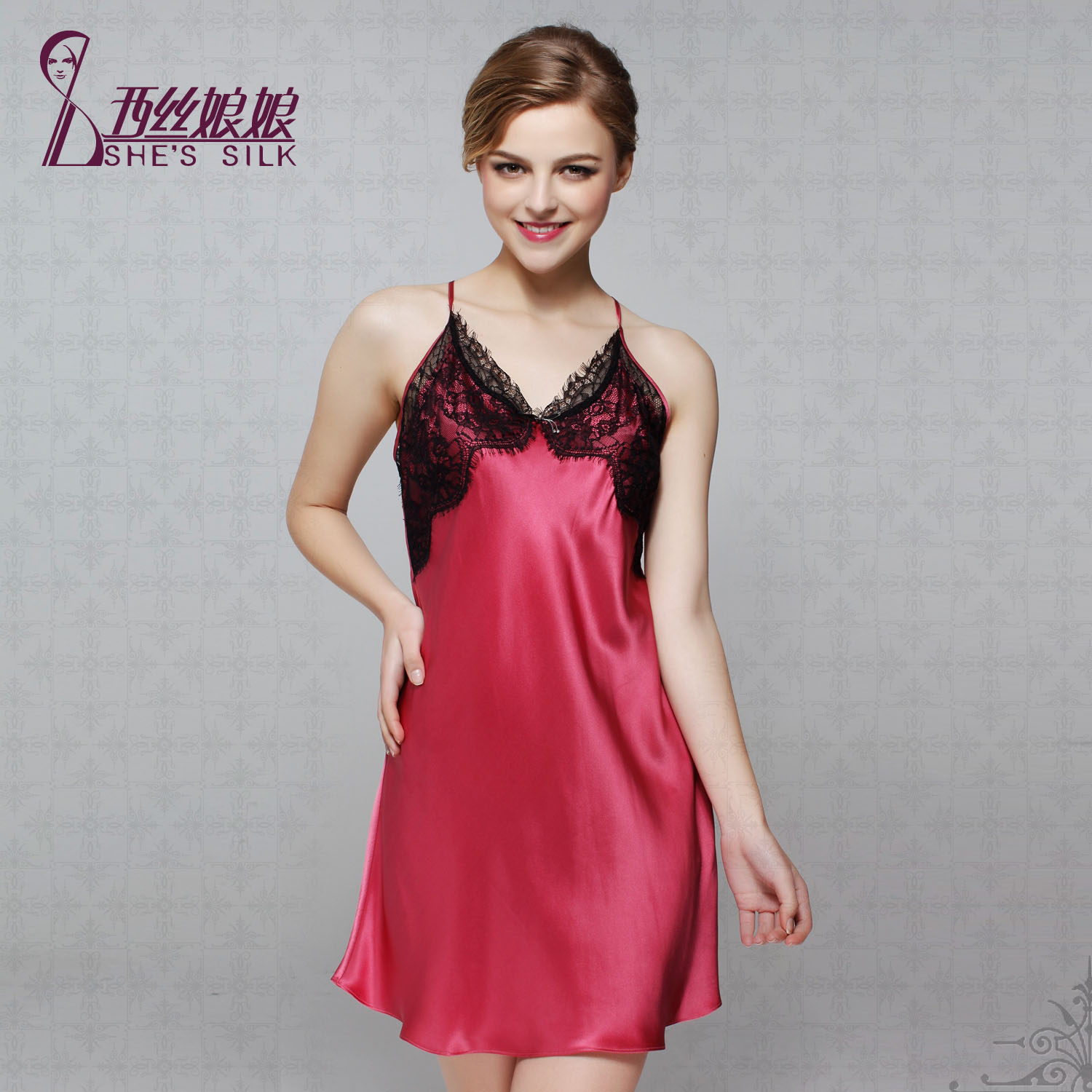 Spring and summer female sexy spaghetti strap mulberry silk sleepwear nightgown lounge