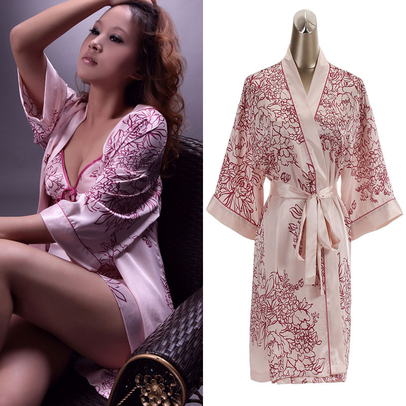 Spring and summer female silk sleepwear spaghetti strap nightgown robe twinset sexy sleepwear the temptation of plus size 12