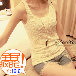 Spring and summer hot-selling all-match full lace cutout carved vest women's basic small vest