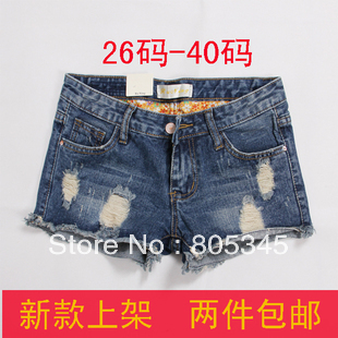 Spring and summer increased fat MM code denim shorts fall and winter female was thin hole in Burr shorts bottoming shorts