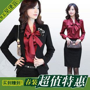 Spring and summer long-sleeve shirt suit short skirt bust skirt suit OL outfit professional set skirt