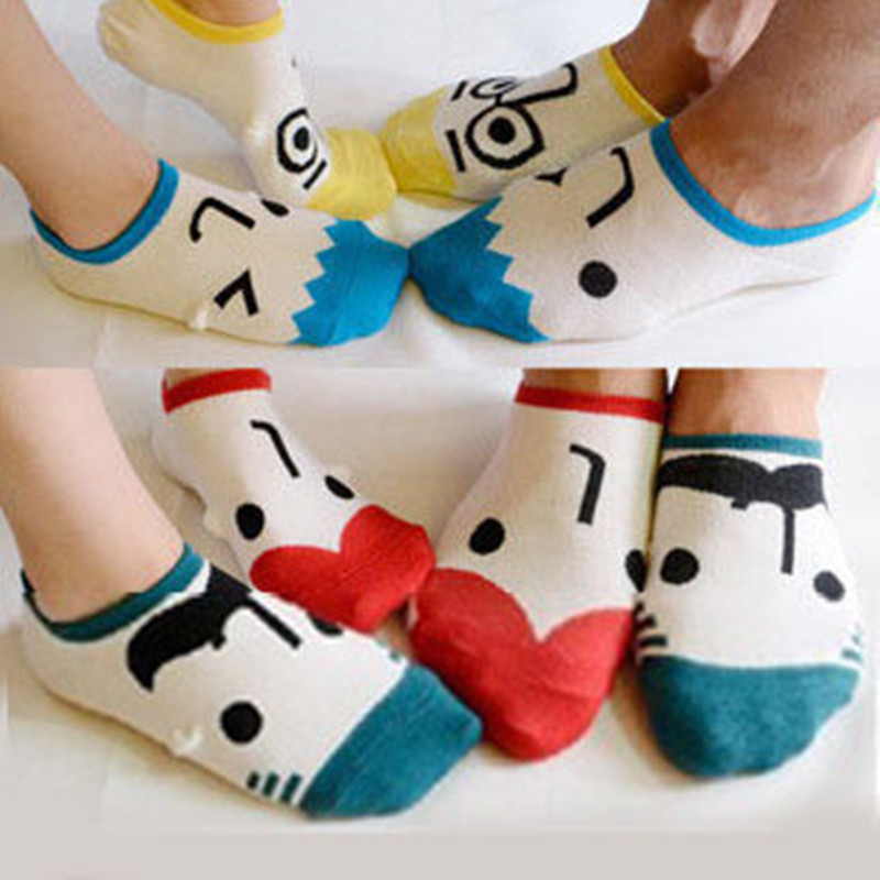 Spring and summer lovers 100% cotton sock 100% cotton cartoon invisible sock slippers male women's shallow mouth socks