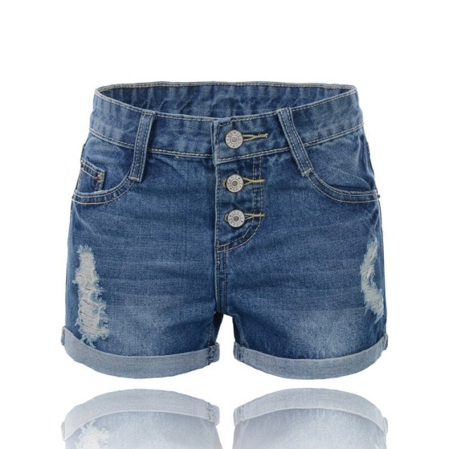 Spring and summer mm plus size denim shorts autumn and winter female loose hole flash single-shorts basic shorts