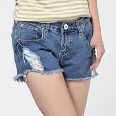 Spring and summer mm plus size denim shorts autumn and winter female loose hole flash single-shorts basic shorts