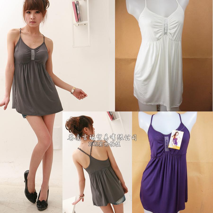 Spring and summer modal easy care all-match basic medium-long y spaghetti strap vest t-shirt one-piece dress