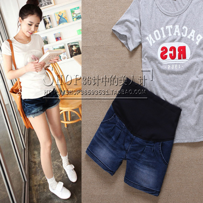 Spring and summer new arrival maternity clothing summer wearing white maternity denim shorts