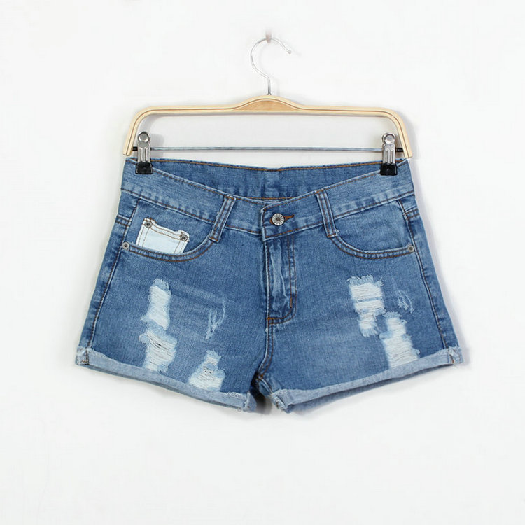 Spring and summer new arrival mm plus size available light color denim shorts female loose hole roll up hem shorts