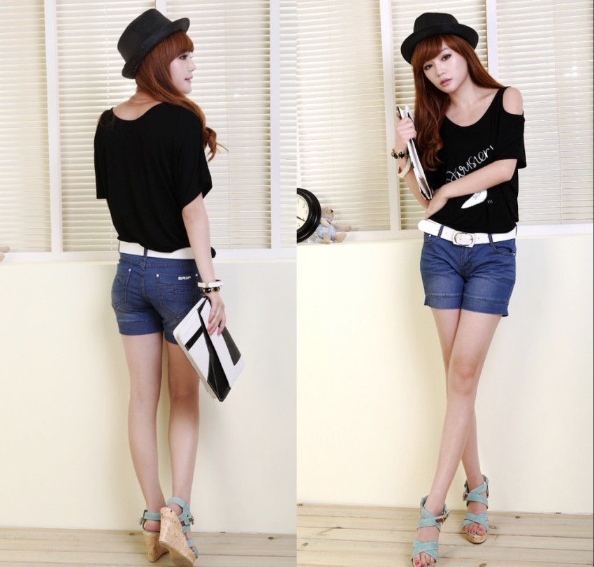 Spring and summer plus size loose black winter denim shorts female Dark gray boot cut jeans