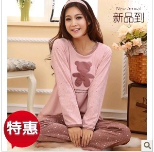 Spring and summer short-sleeve sleepwear female cartoon bear 100% cotton sleepwear long-sleeve lounge