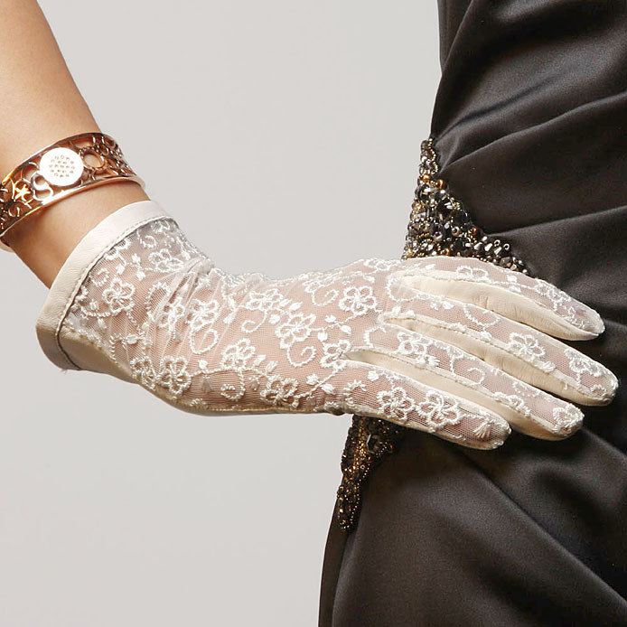 Spring and summer sunscreen gloves fashion suede lace women's genuine leather gloves l023n