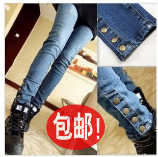 Spring and summer tight pencil pants blue casual pants jeans 2012 female