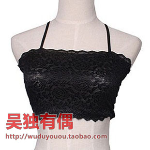 Spring and summer tube top lace tube top spaghetti strap double layer gauze translucent mesh tube top female tube top