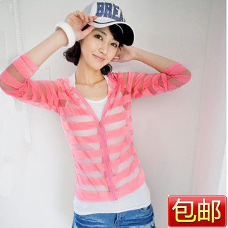 Spring and summer women's new arrival transparent stripe cardigan beach sunscreen coat long-sleeve top cardigan female