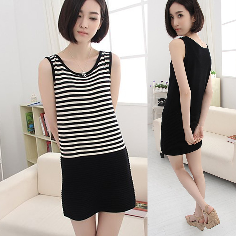 Spring and summer women's stripe slim medium-long tank dress slim hip skirt woven vest female