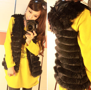 Spring artificial faux female raccoon fur wool with hat tassel vest