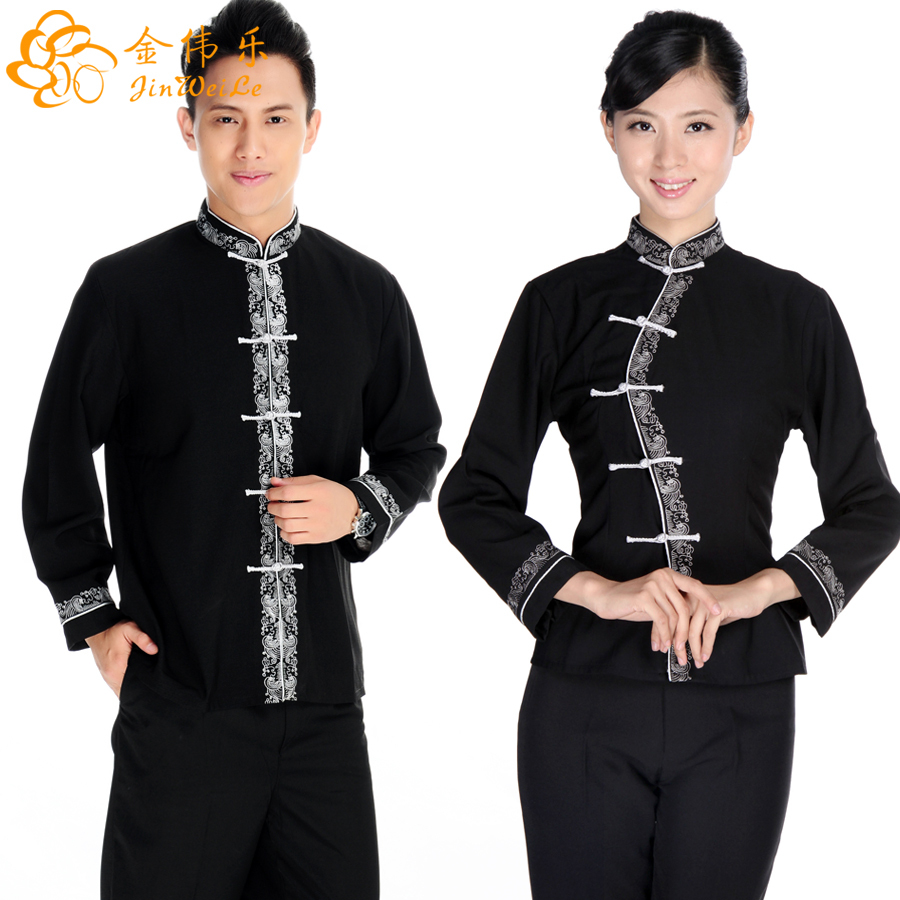 Spring autumn fashion Chinese restaurant oriental style waiterss workwear