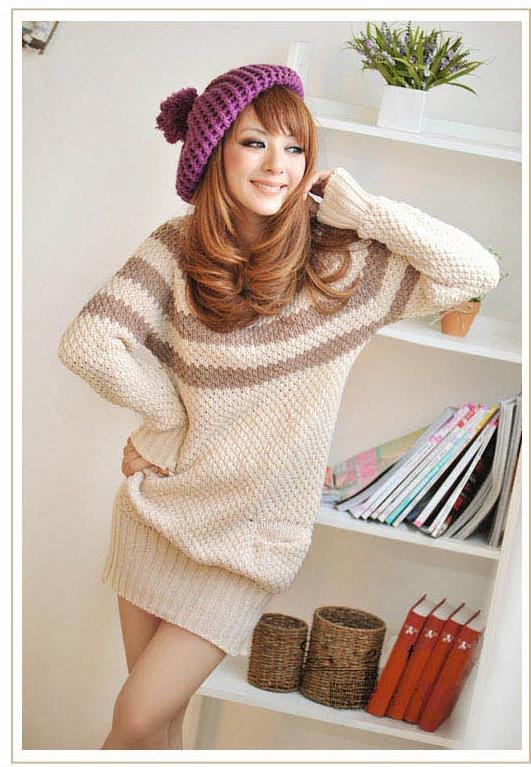 spring autumn female loose o-neck sweater knitted pineapple plus size sweater dress outerwear/ladies' noble knitwear 55021