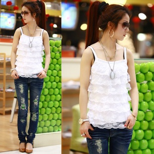 Spring basic shirt vest female 2013 spaghetti strap basic vest lace slim sweet woven vest