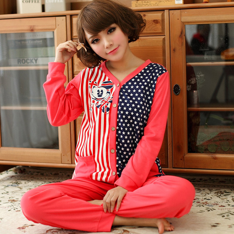 Spring cartoon MICKEY mouse women's V-neck long-sleeve sleep set casual at home service