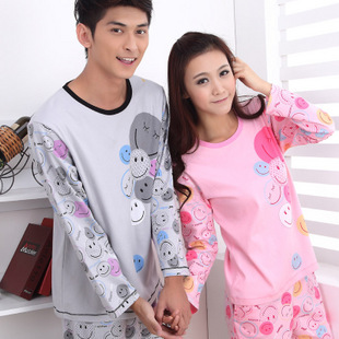 Spring cartoon smiley lovers sleepwear long-sleeve 100% cotton lounge set