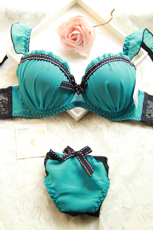 Spring chiffon 3 breasted push up big bow bra set underwear set bra