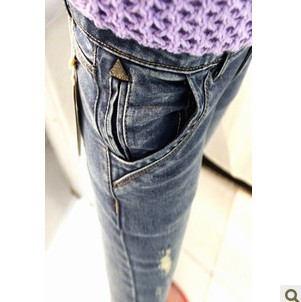 Spring curved 2013 two small hole thin wearing white skinny jeans pencil pants