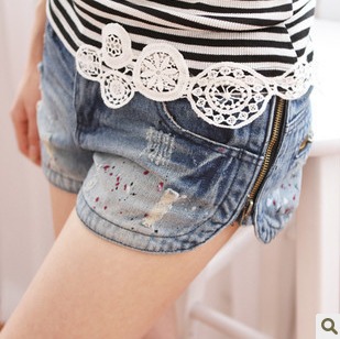 Spring denim shorts female distrressed loose women's denim shorts