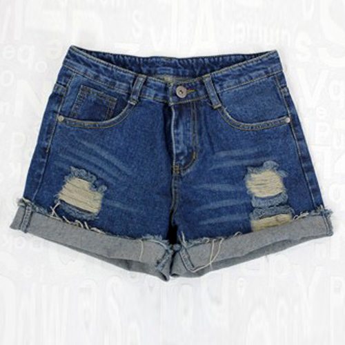 Spring denim shorts female hole loose denim shorts five-pointed star shorts