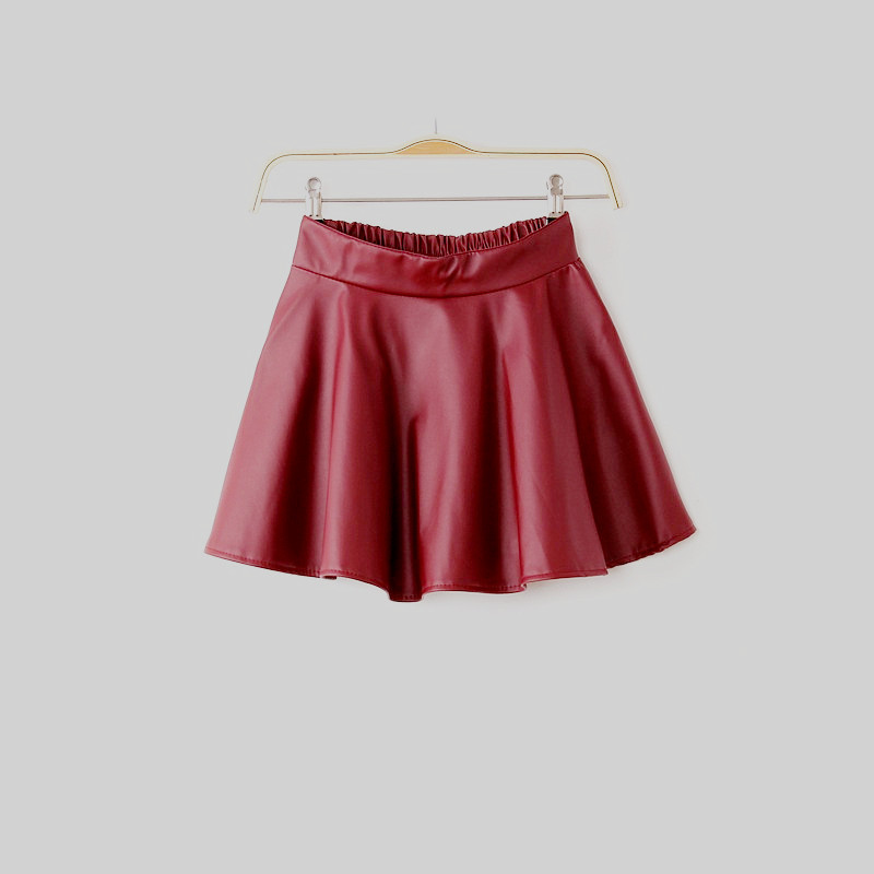 Spring excellent all-match elastic waist leather bust skirt pleated skirt