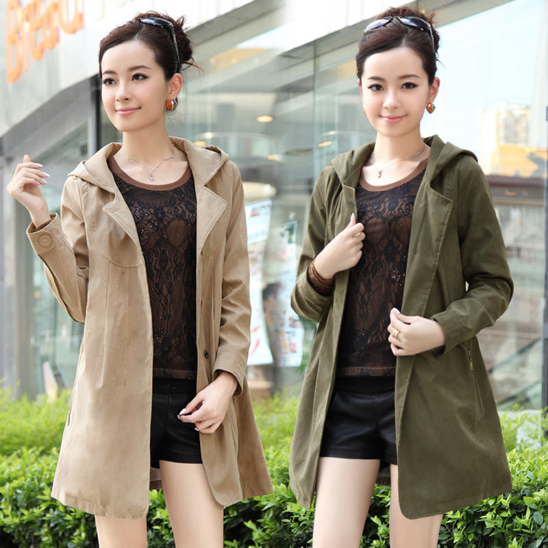 Spring fashion 2013 022135a82 women's slim with a hood medium-long trench outerwear