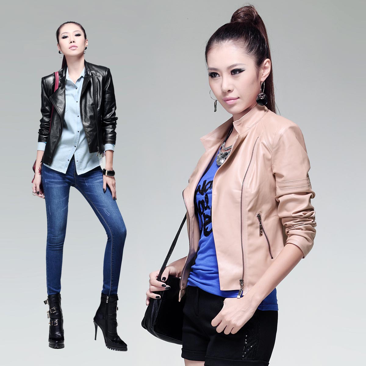 Spring fashion all-match personality women's faux leather clothing outerwear irregular sweep short jacket