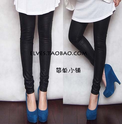 Spring fashion tight matt black cracks serpentine pattern faux leather legging faux leather pants female