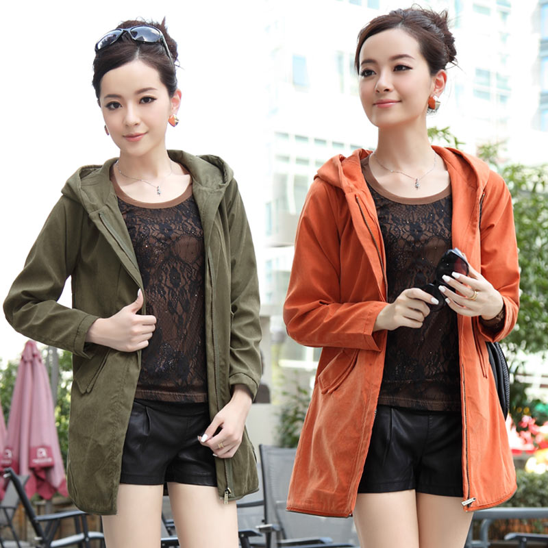 Spring fashion women's 2013 slim with a hood medium-long trench outerwear a99 Free Shipping