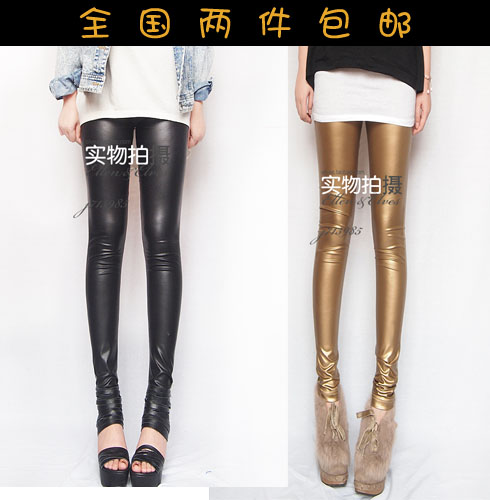 Spring faux leather legging fashion matt multicolour high waist tight fitting faux leather pants leather pants female