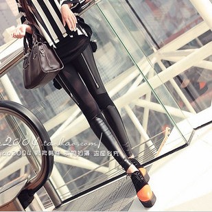 Spring faux leather patchwork zipper all-match fashion ankle length legging female kk90311