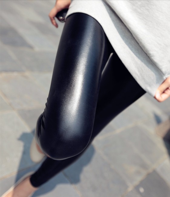 Spring faux leather thin matte light slim legging elastic ankle length trousers female trousers