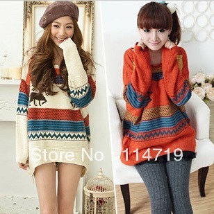 Spring Hot-selling 2013 NEW Fashion women Korean style cotton knitwear loose pullover o-neck onta elizabethans sweater outerwear