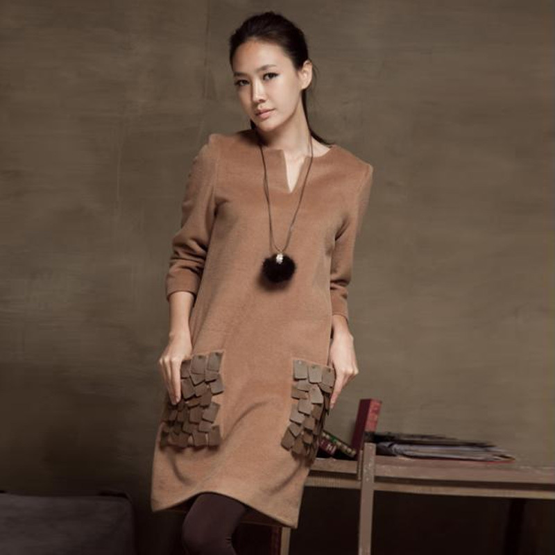 Spring hot-selling queen dress cashmere soft leather tassel slim woolen one-piece dress 88sqm