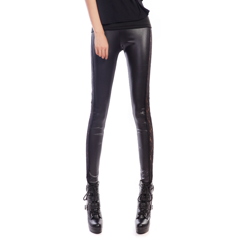 Spring leather lace legging meat tight sexy black skinny pants