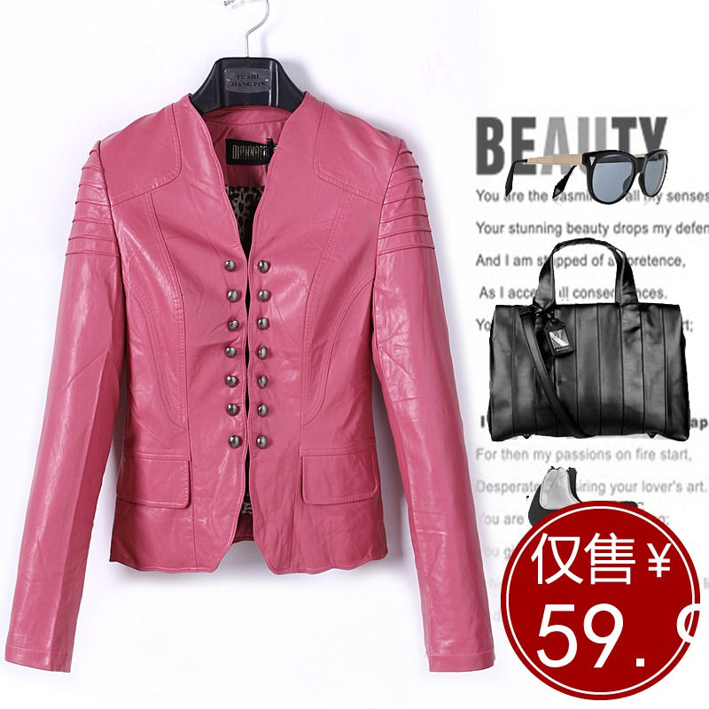 Spring long-sleeve slim outerwear PU motorcycle jacket women's leather clothing female 8016 (WC090)