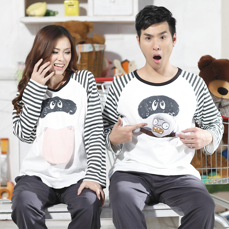 Spring lounge cartoon lisper long-sleeve lovers sleepwear male women's set Free delivery