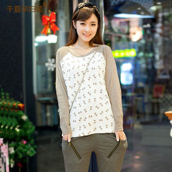 Spring maternity clothing fashion clothes loose bow polka dot 100% cotton long-sleeve T-shirt basic shirt