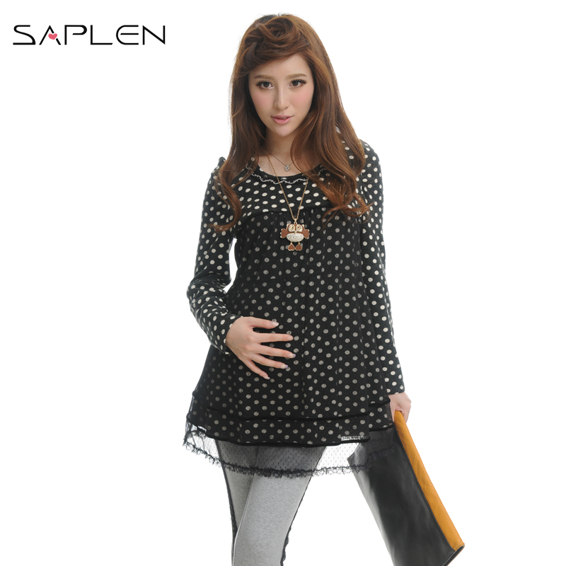 Spring maternity clothing fashion long-sleeve T-shirt maternity polka dot chiffon shirt 130253