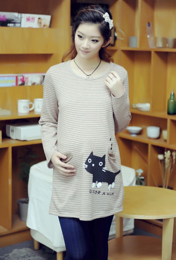 Spring maternity clothing maternity t-shirt maternity long-sleeve loop pile medium-long t-shirt maternity top