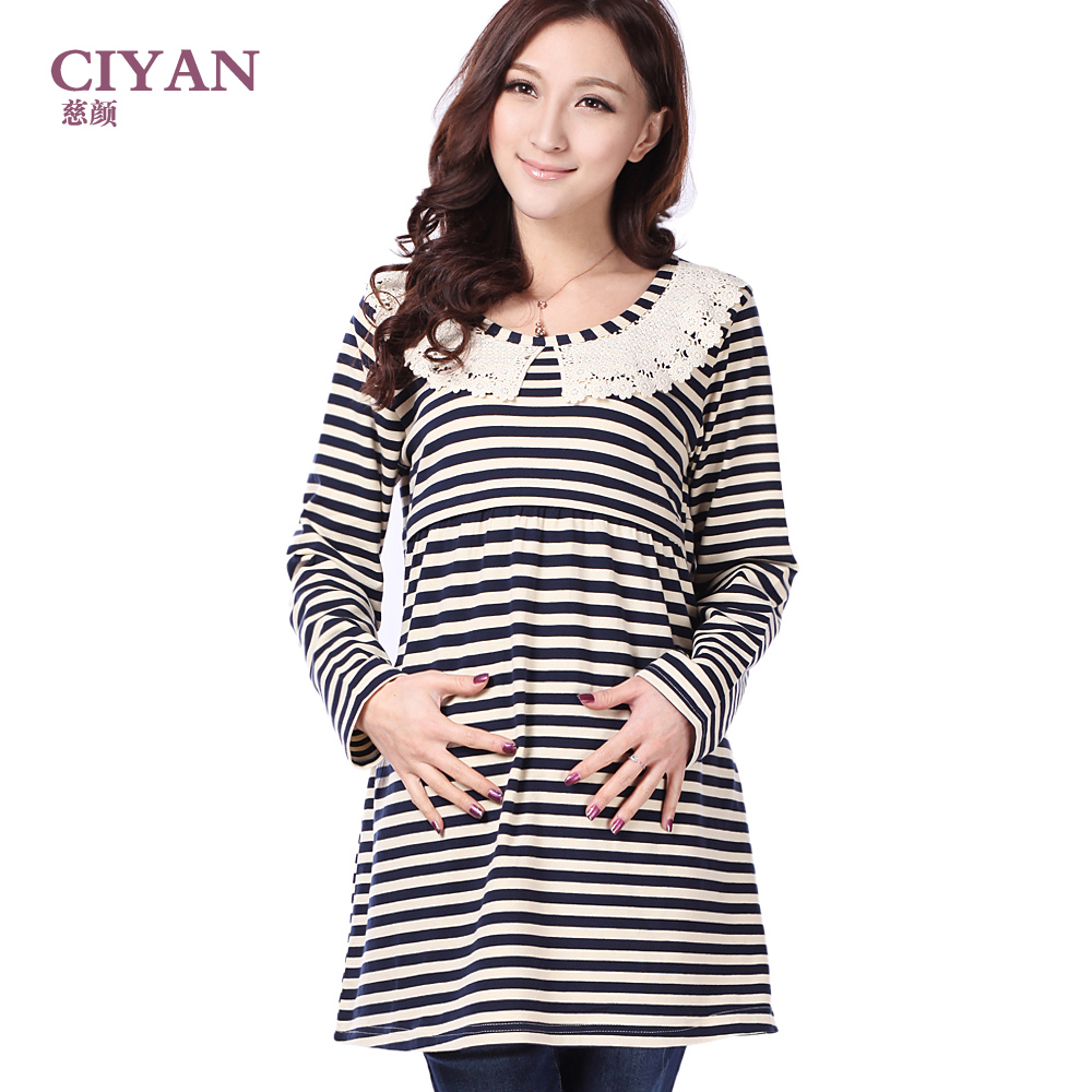 Spring maternity clothing maternity t-shirt stripe belt nursing maternity clothing y342 function