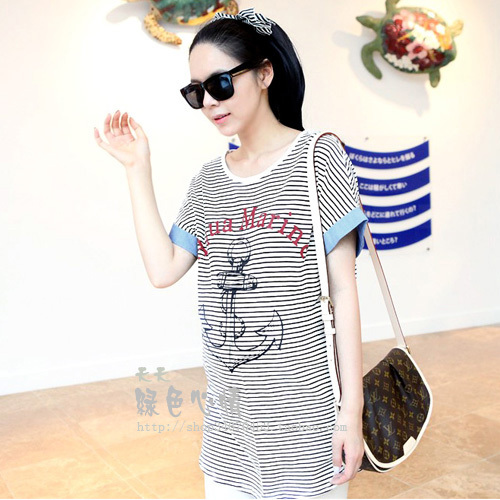 Spring maternity t-shirt black and white stripe loose t-shirt 903 maternity top maternity clothing