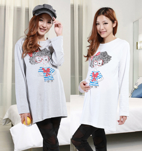 Spring maternity top fashion maternity t-shirt plus size loose long-sleeve 100% cotton maternity clothing