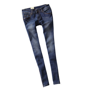 Spring mini trousers side zipper Dark Blue elastic skinny low-waist jeans female